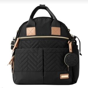 Skip Hop Luxe Black with Tan Accent Quilted Multifunctional Backpack Diaper Bag